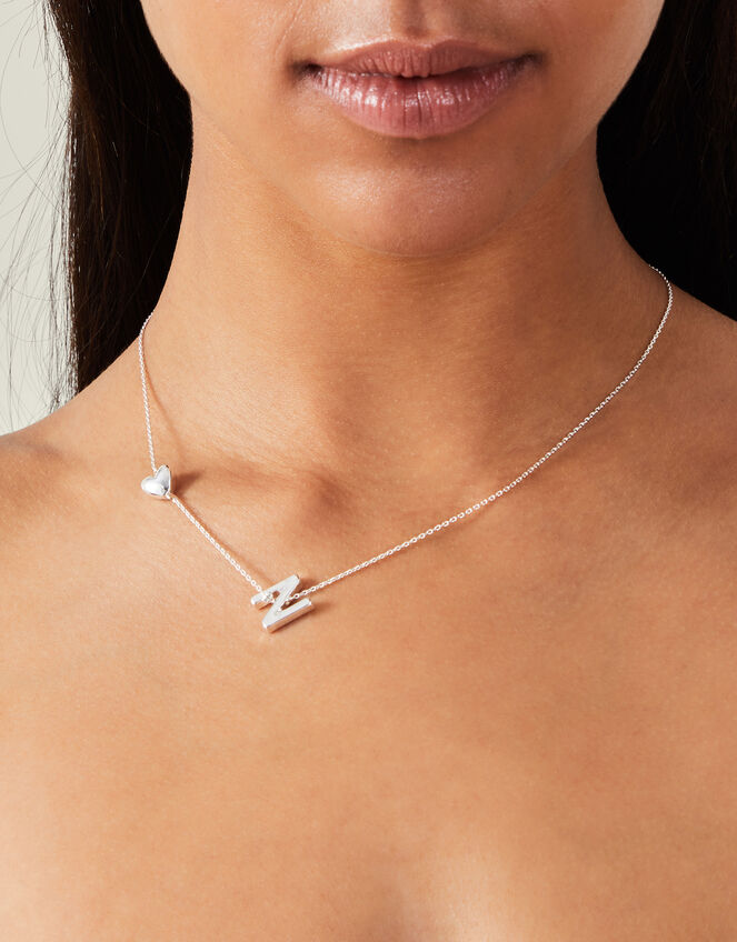 Heart Initial Necklace, Silver (SILVER), large