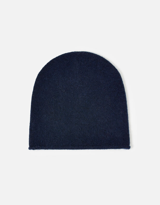 Knit Beanie in Cashmere, Blue (NAVY), large