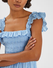 Ruffle Smocked Midi Dress, Blue (BLUE), large