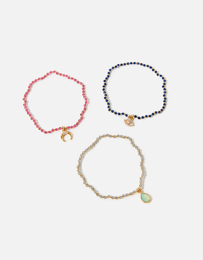 Gold-Plated Beaded Charm Bracelet Set, , large