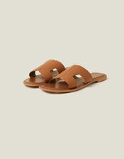 Leather Cut-Out Detail Sliders, Tan (TAN), large