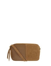 Macy Suede and Leather Cross-Body Bag, Tan (TAN), large