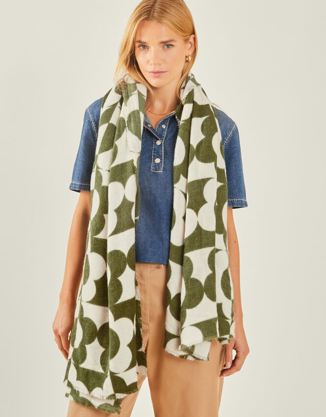 Retro Flower Print Blanket Scarf, , large