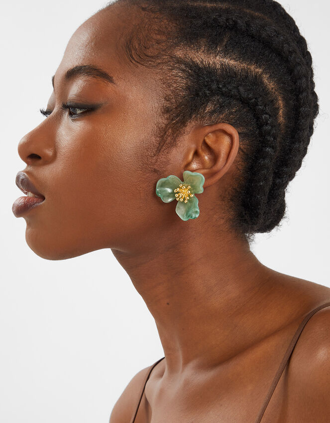 Resin Flower Statement Stud Earrings, , large
