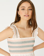 Ruffle Shoulder Smocked Midi Dress , Ivory (IVORY), large