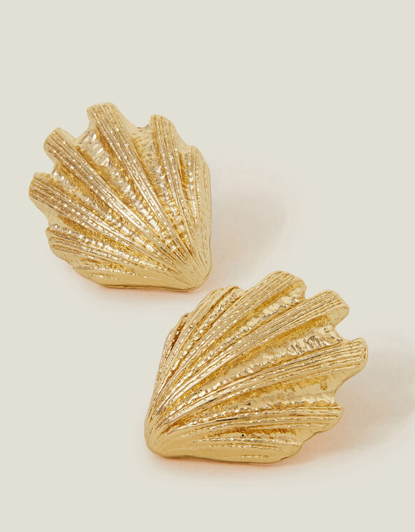 Mini Scallop Shell Stud Earrings Gold, , large