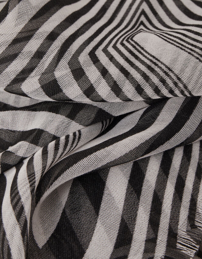 Monochrome Geometric Print Scarf in Recycled Polyester, , large