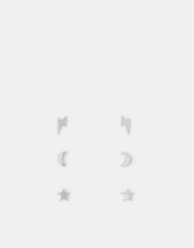 3-Pack Sterling Silver Celestial Stud Earrings, , large