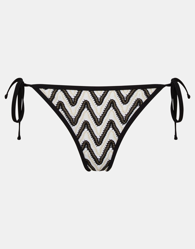 Mono Crochet Tie Side Bikini Bottoms, Black (BLACK WHITE), large