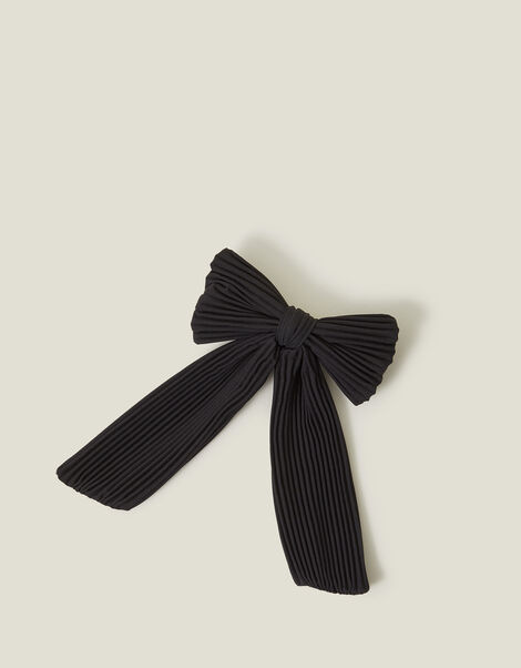 Pleated Bow Hair Clip, Black (BLACK), large