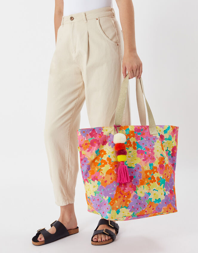 Floral Print Beach Shopper Bag, , large