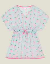 Girls Strawberry Print Kaftan, Blue (TURQUOISE), large