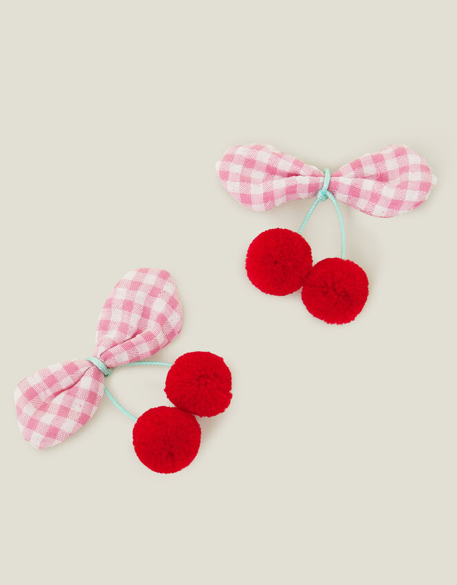2-Pack Girls Cherry Pom Hair Clips, , large