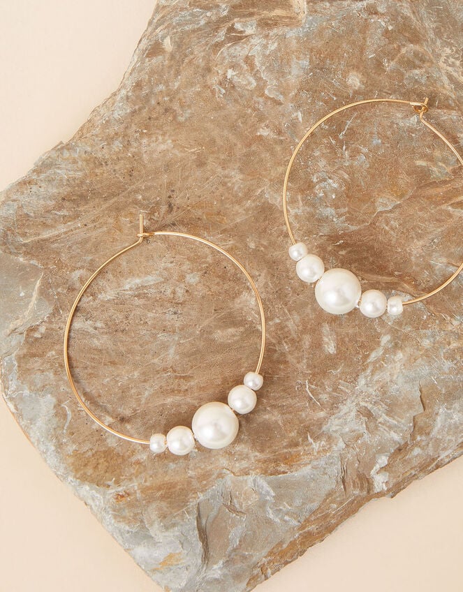 Oversized Pearl Hoops, , large