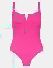 V-Front Crinkle Textured Swimsuit, Pink (PINK), large