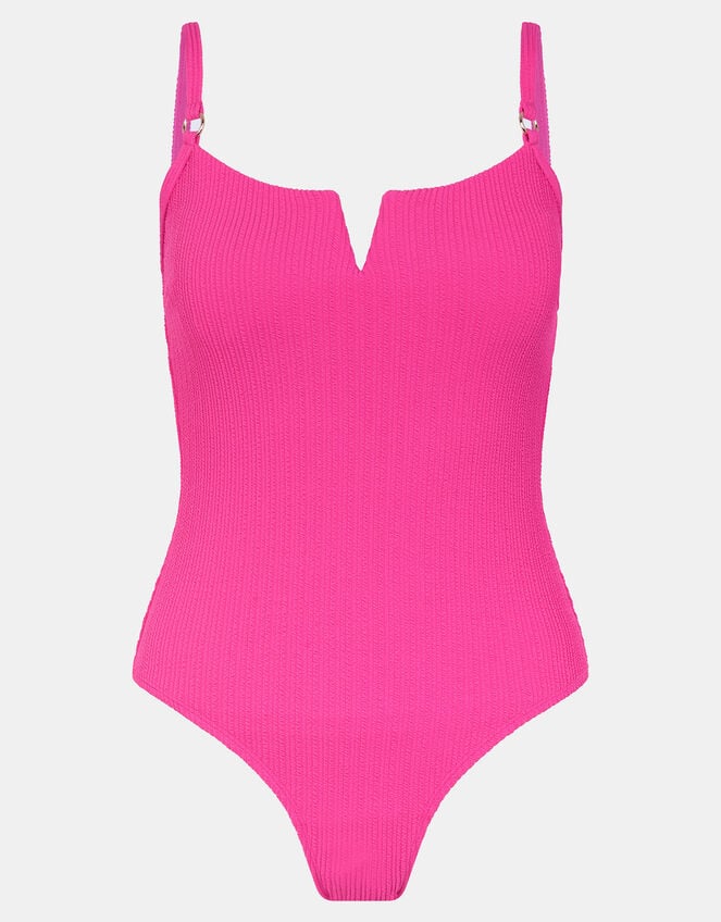 V-Front Crinkle Textured Swimsuit, Pink (PINK), large