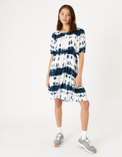 Tie Dye Puff Sleeve Dress, Blue (BLUE), large