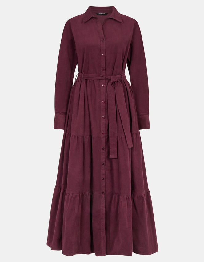 Belted Corduroy Maxi Dress, Red (BURGUNDY), large