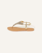 Flower Embellished Toe Post Sandals, Gold (GOLD), large