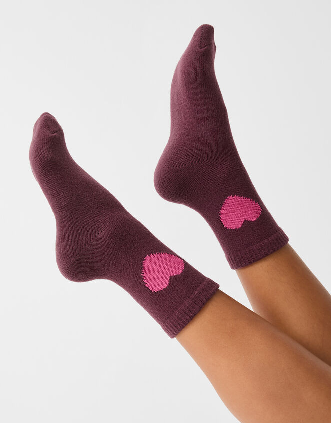 Heart Print Socks, Red (BURGUNDY), large