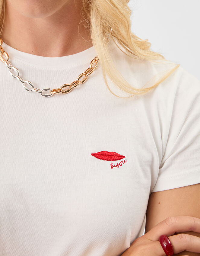 Bisou Cotton T-Shirt, White (WHITE), large