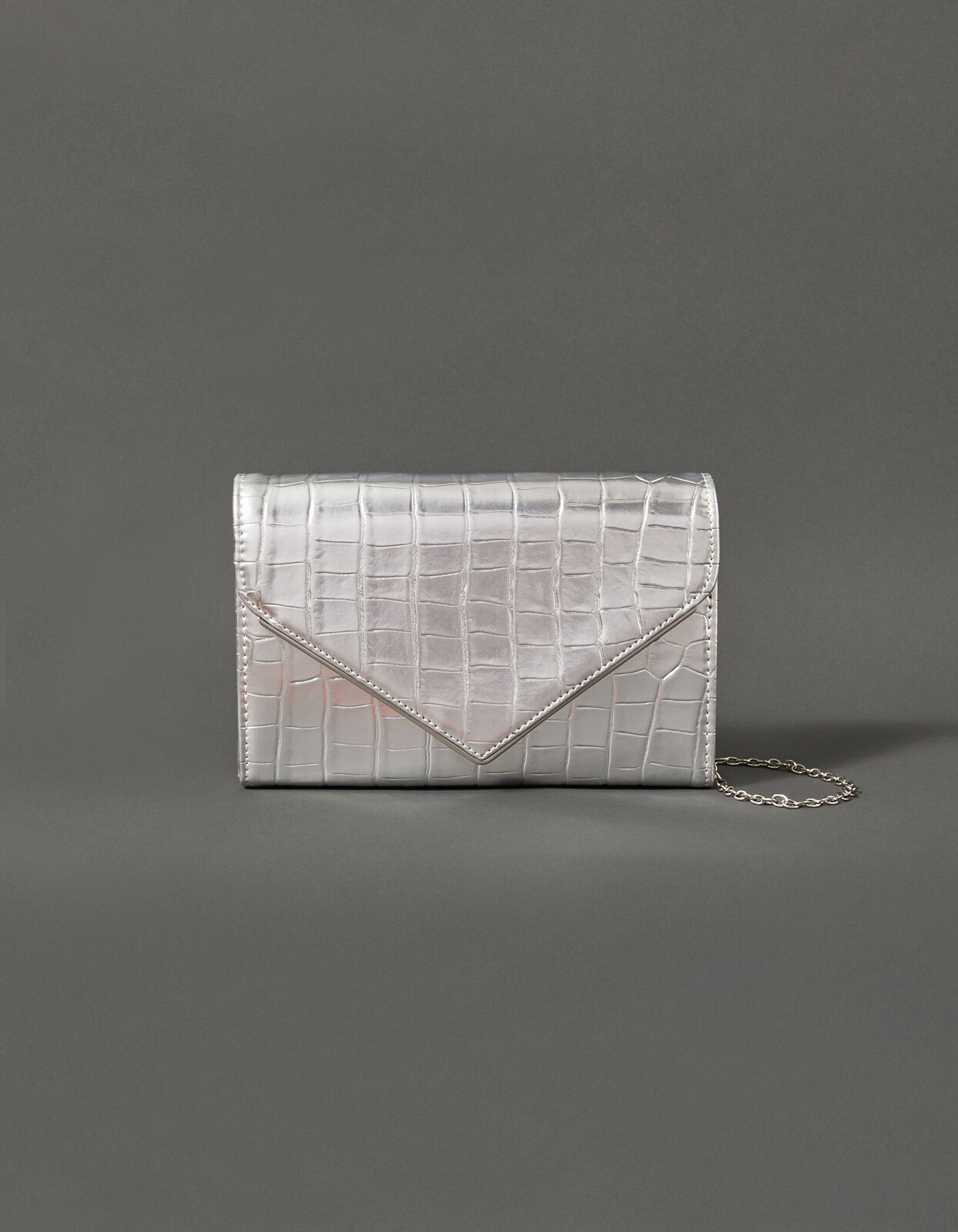 Silver croc new arrivals clutch bag