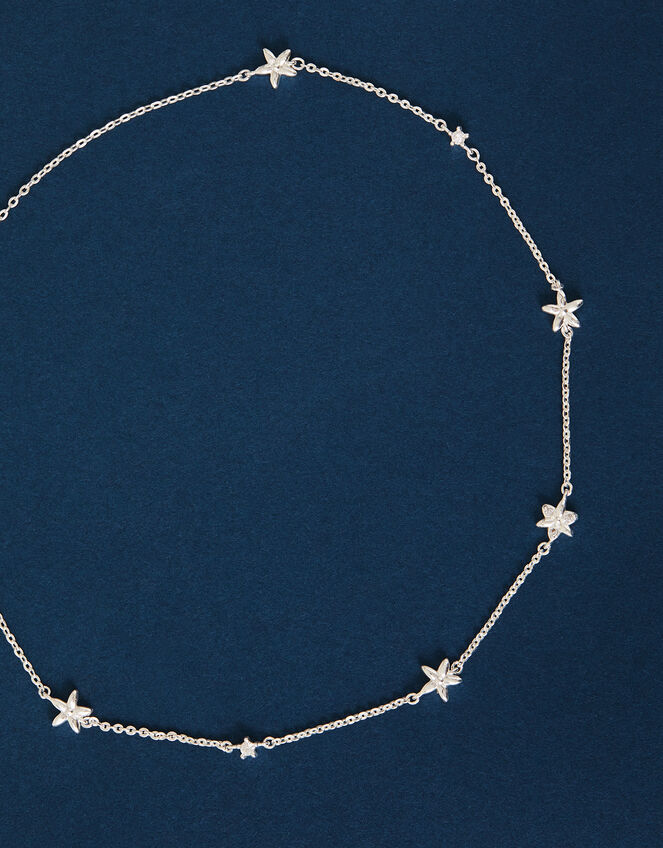 Sterling Silver-Plated Diamante Flower Collar Necklace, , large