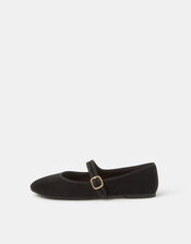 Faux Suede Mary Jane Ballet Flats, Black (BLACK), large