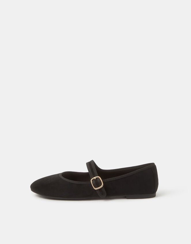Faux Suede Mary Jane Ballet Flats, Black (BLACK), large