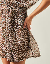Animal Print Chiffon Kaftan, Brown (BROWN), large