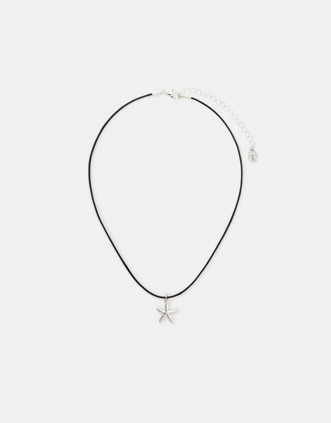 Starfish Pendant Cord Necklace, Silver (SILVER), large
