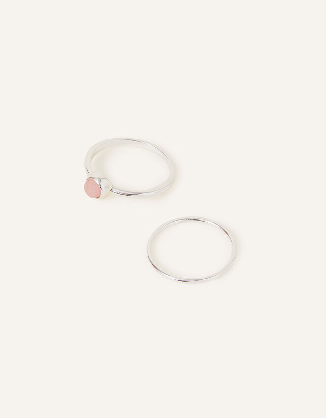 Recycled Sterling Silver Rose Quartz Rings Set of Two, Pink (PINK), large