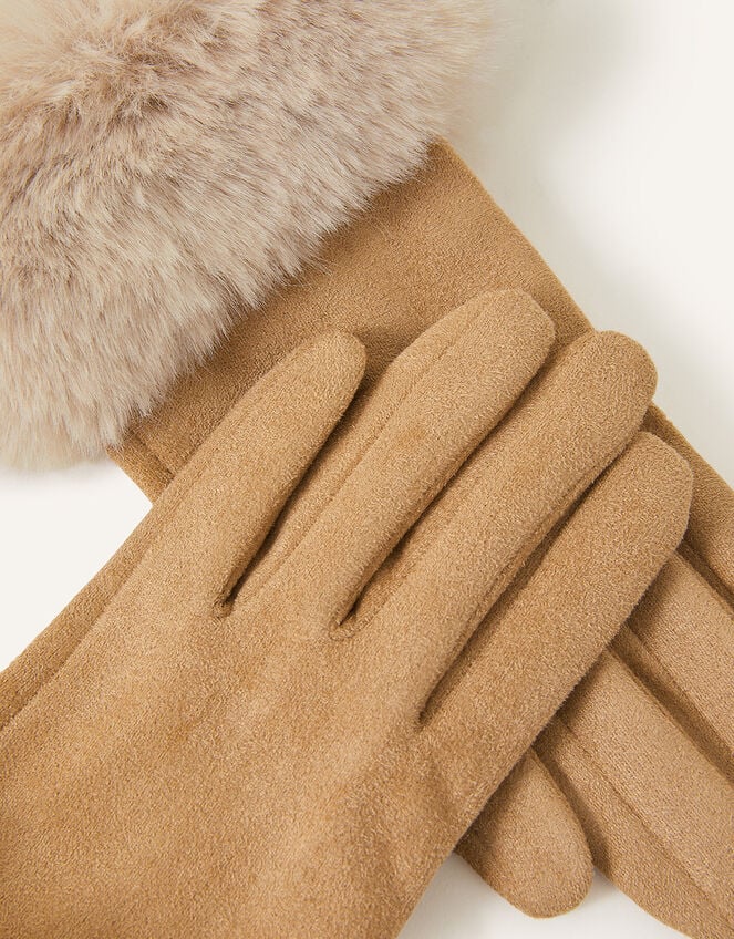 Suedette Faux Fur Cuff Gloves, Natural (NATURAL), large