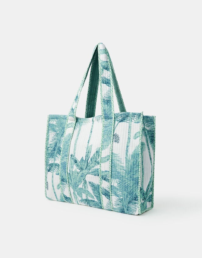 Palm Print Quilted Shopper Bag, , large
