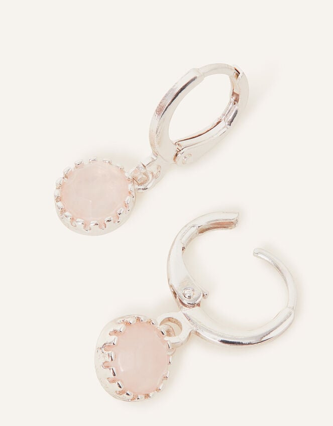 Sterling Silver-Plated Rose Quartz Drop Earrings, , large