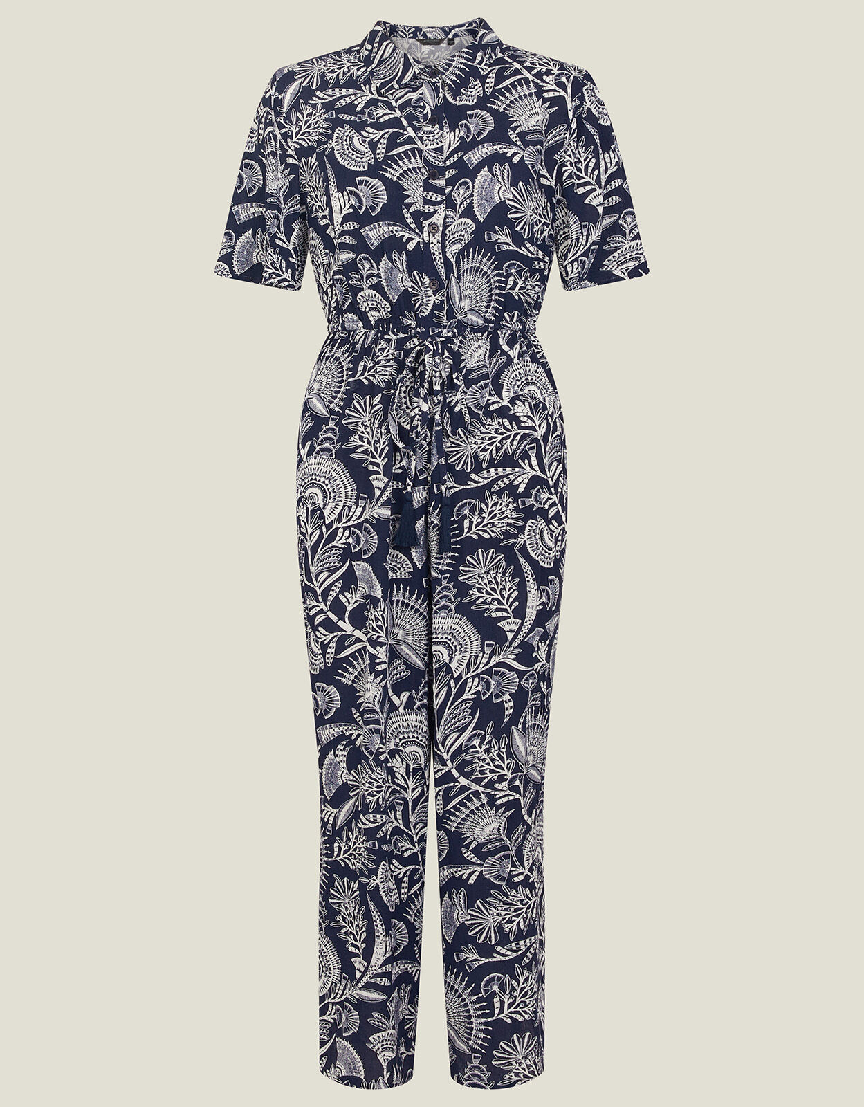 Fan Print Jumpsuit Blue Summer holiday jumpsuits Playsuits