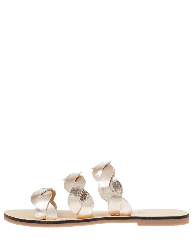 Metallic Leather Twist Sandals, Metalic (METALLICS), large