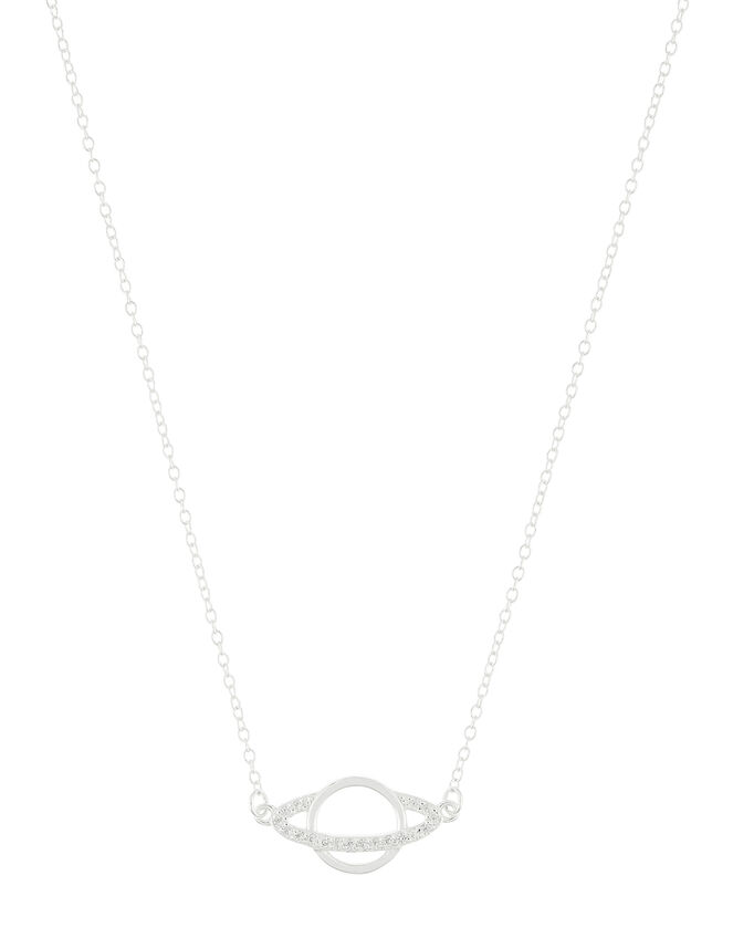 Sterling Silver Sparkle Planet Necklace, , large