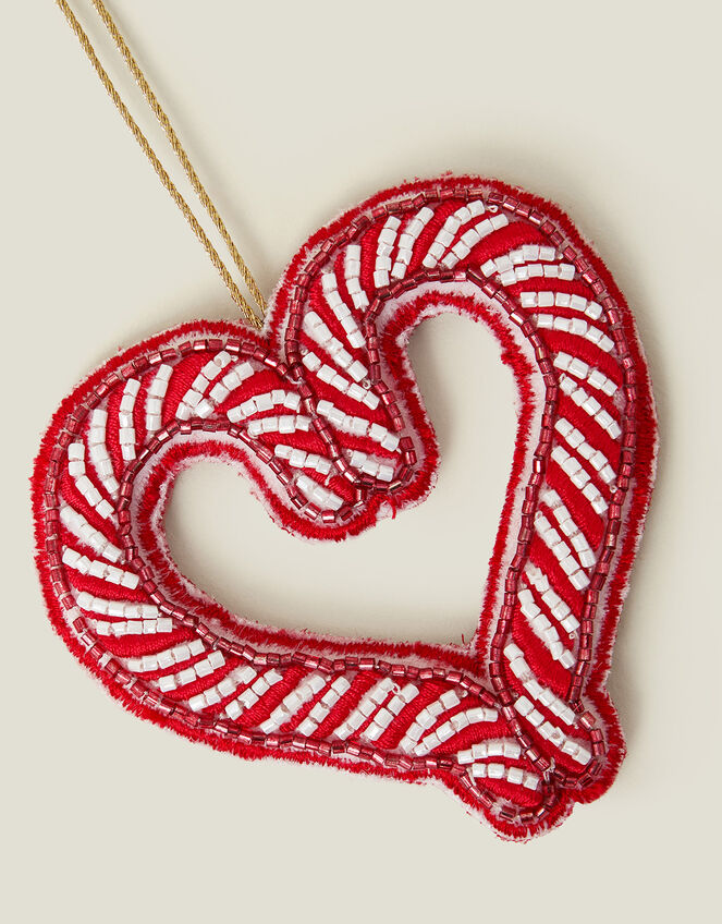 Beaded Candy Cane Heart Christmas Tree Decoration, , large