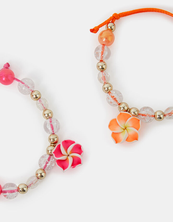 2-Pack Girls Beaded Flower Charm Cord Bracelets, , large