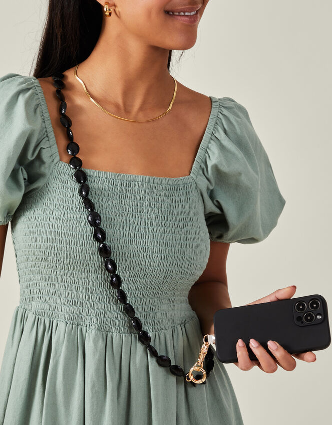 Chunky Bead Phone Strap Black, , large