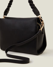 Braid Strap Faux Leather Cross-Body Bag, Black (BLACK), large