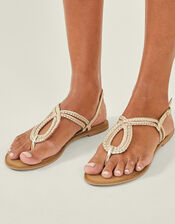 Plaited Loop Leather Sandals , Gold (GOLD), large