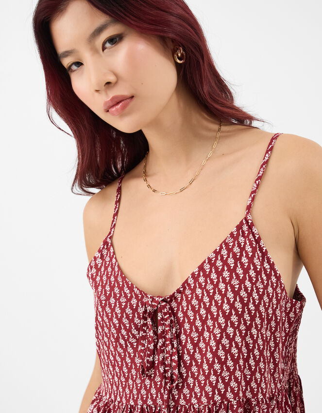 Flower Print Mini Dress, Red (BURGUNDY), large