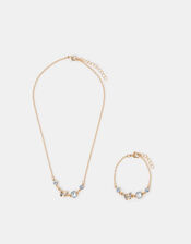 Girls Diamanté Butterfly Necklace & Bracelet Set, , large