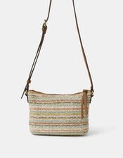 Stripe Raffia Crossbody Bag, , large