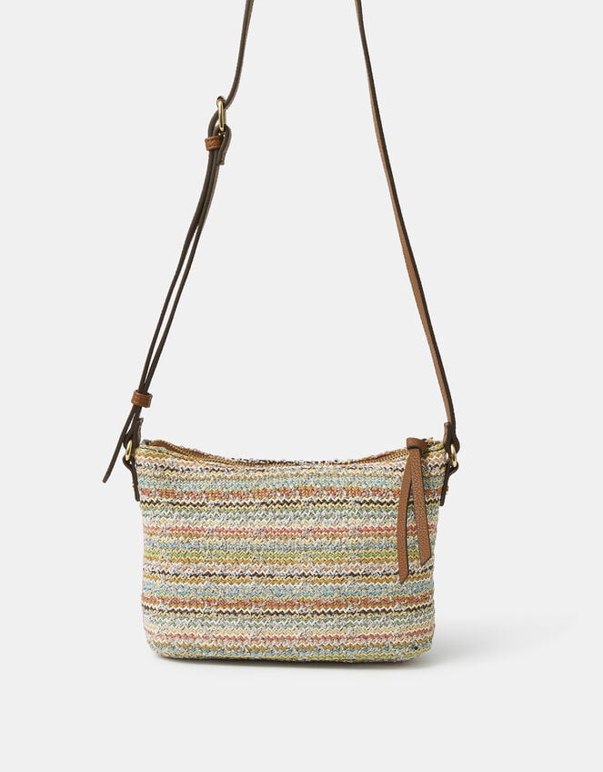 Stripe Raffia Crossbody Bag, , large