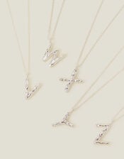 Sterling Silver-Plated Molten Initial Pendant Necklace, Silver (ST SILVER), large