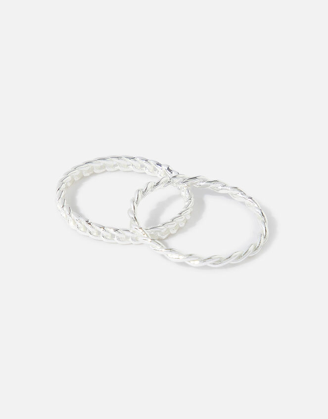 Sterling Silver Chain Stacking Rings Set of Two, Silver (ST SILVER), large