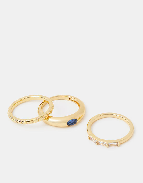 3-Pack 14ct Gold-Plated Mixed Gem Rings, Gold (GOLD), large